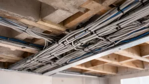 przewody elektryczne na suficie